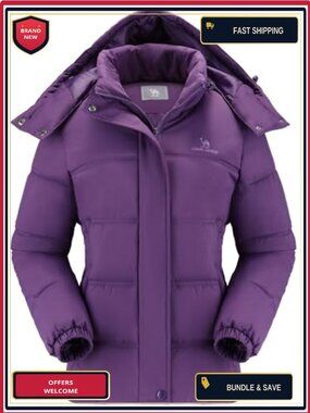 Women's Puffer Jacket Hooded Down Coat Waterproof Winter Warm Outerwear